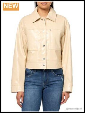 BOSS Women's Cropped Patent Leather Friendly Biker Jacket